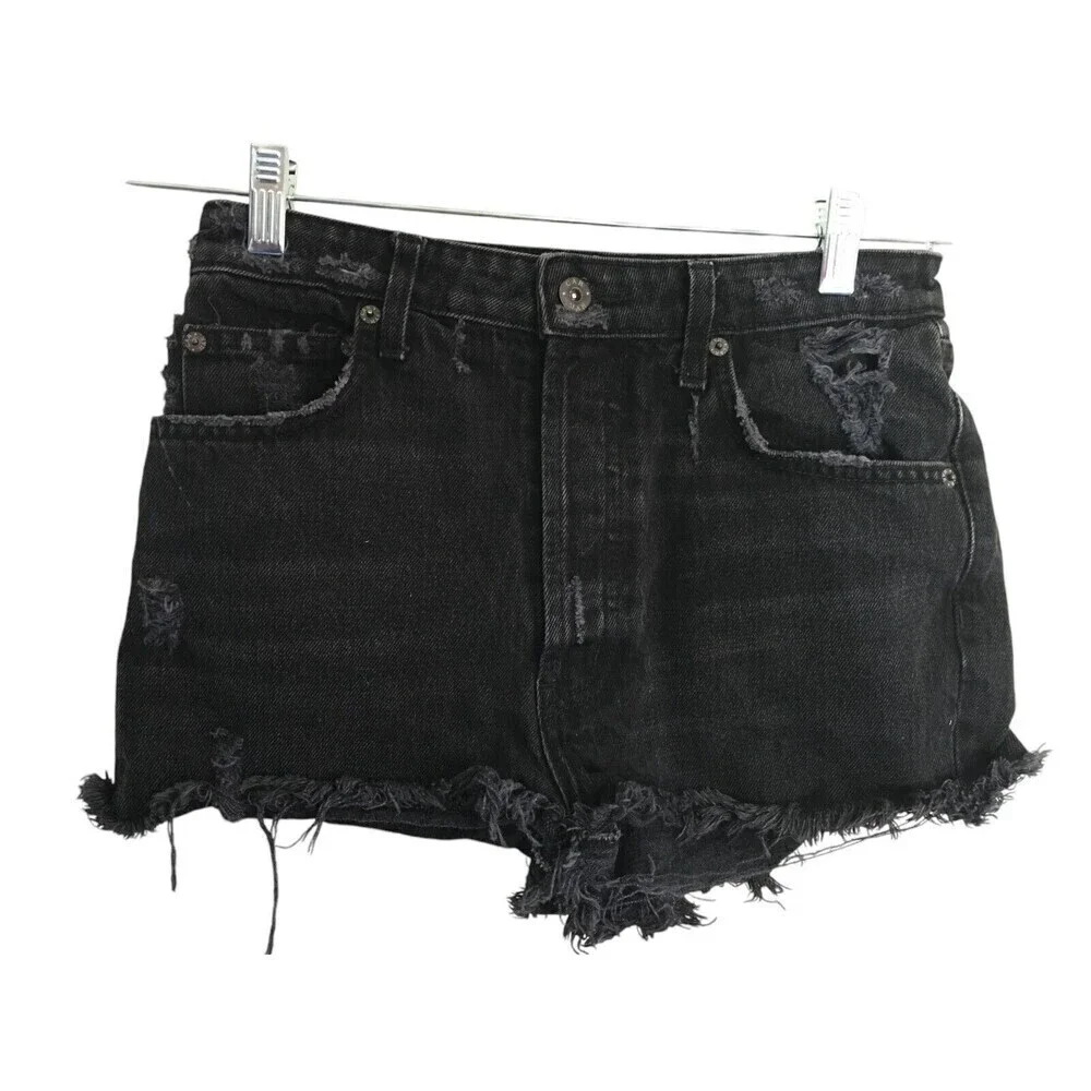 Carmar Short Shorts Women's Size 26 Black Cotton Rough Hem Distressed